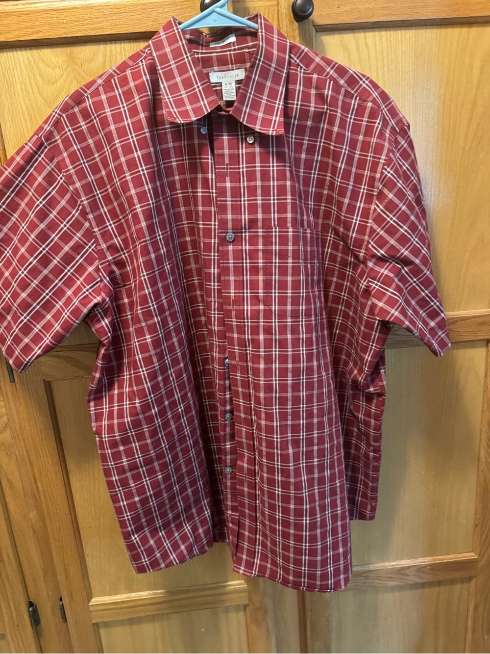 Van Heusen Red and White Plaid Short-Sleeve Button-Down Shirt